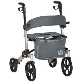 HOMCOM Upright Rollator Walker for Seniors, Silver, 10" PVC Wheels, Aluminum, with Seat and Storage Basket