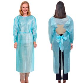 Blue Polyethylene Isolation Gowns 45 Long. Pack of 25 Medical Disposable Gowns with Sleeves. Protective Gown Disposable 1 Mil Large Unisex Dispos