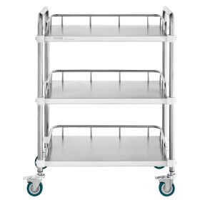 VEVOR Lab Rolling Cart, 3-Shelf Stainless Steel Rolling Cart, Lab Serving Cart with Swivel Casters, Dental Utility Cart for Clinic, Lab, Hospital